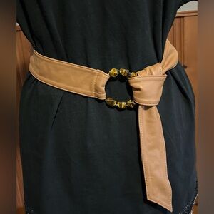 Leather Sash with Tiger Eye Nugget Ring
